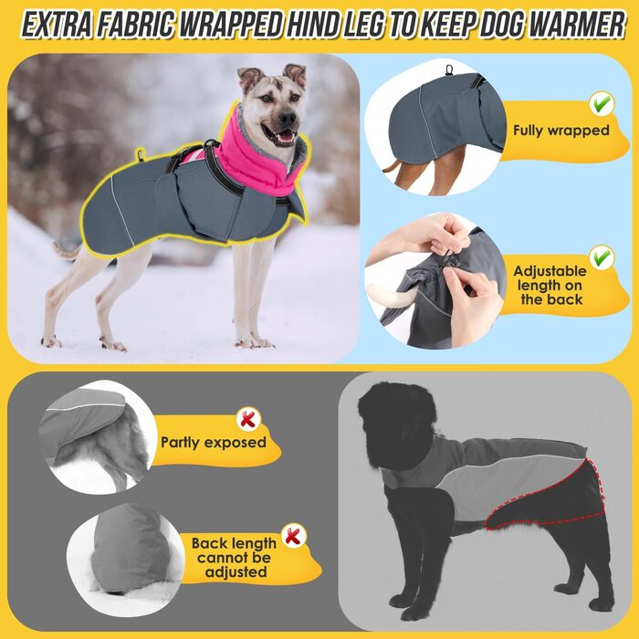 Зимовий собачий одяг SlowTon: водонепроникний, регульований, з флісовою підкладкою та капюшоном, для малих, середніх та великих собак, Tarngrün (Fuchsie, M)