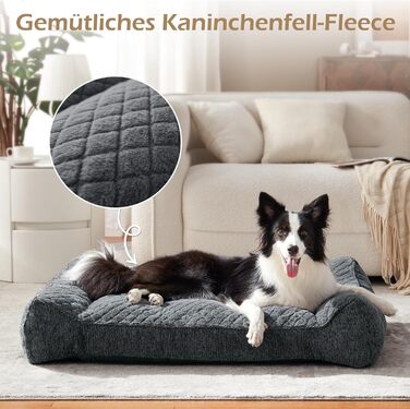 Ортопедичне ліжко для собак JOEJOY, великі породи, миюче, з неслизьким покриттям, кошик для собак з м'якого штучного хутра, 107x76x24 см, XL, сірий