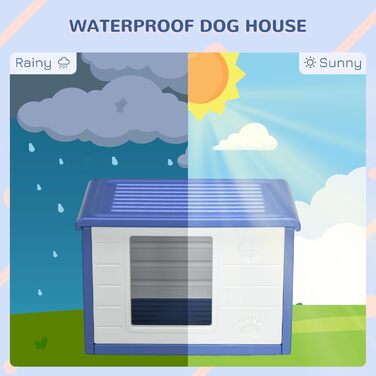 Будка для собак PawHut, пластикова, для вулиці, 60x42x40 см, блакитно-біла