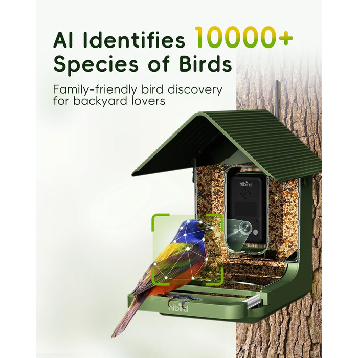 Розумний годівничка-відеокамера для птахів Hibird 32МП, 4K, AI, Wi-Fi, нічне бачення, 10000мАг, 32ГБ