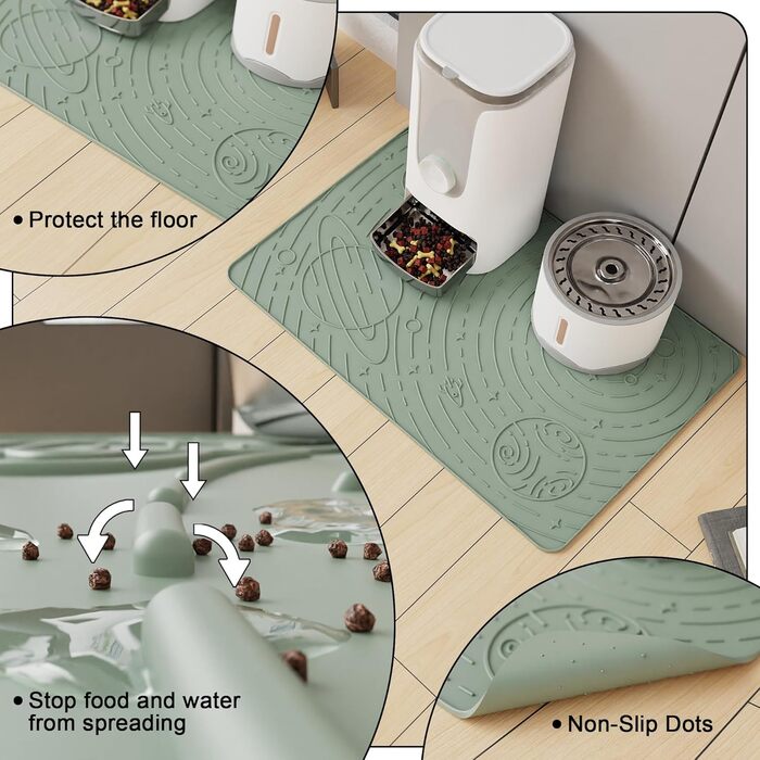 Підкладка під миску для собак та котів OHMO, 60x40 см, силіконова, нековзна, водовідштовхувальна, зелена