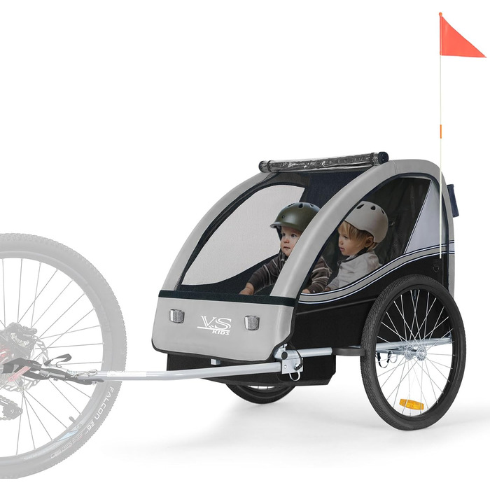 Дитячий причіп Tiggo VS 2 в 1: велосипедний причіп та коляска-візок, сірий