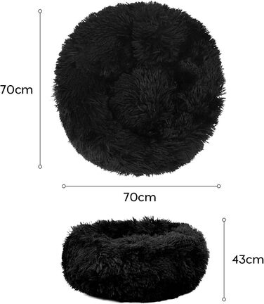 Кругле лежанка для собак середнього розміру Donut Fluffy 70см - м'яке, зручне ліжко для собак та котів, чорний кошик
