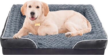 Ортопедичне ліжко для собак з піною з пам'яті, знімний та пральний чохол, подушка-гніздо, неслизьке підстилка та водонепроникний вкладиш. Ліжко для собак з високим бортиком (XL 107*76 см)