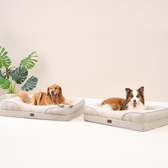 Ортопедичне ліжко для собак EHEYCIGA, 76x51x16.5 см, Memory Foam, водовідштовхувальне, кошик для собак з 4 бортиками, бежеве