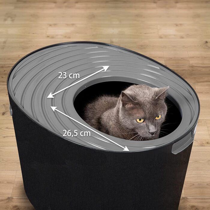 Котячий туалет Iris Ohyama XXL з кришкою, чорний/сірий, для великих котів і кошенят, BPA-вільний, легке очищення, закритий, до 7 кг, зі совком, PUNT-530