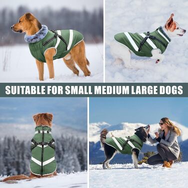 Водонепроникні куртки для собак, зимові теплі куртки для собак, одяг для домашніх тварин з відбиваючими елементами, куртки для собак у холодну погоду, затишні костюми від снігу, куртки та жилети для маленьких, середніх та великих собак (Зелений, 5XL)