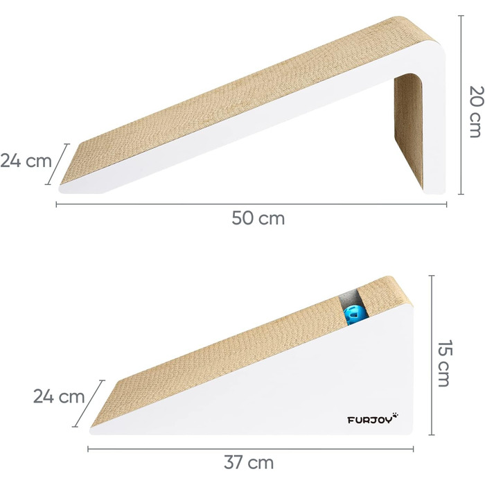 Furjoy Котячий Драпак Вертикальний 2-в-1, Драпак-Килимок, Лаунж, з Котячою М'ятою та Дзвіночком (50 x 24 x 20 см, 37 x 24 x 15 см)