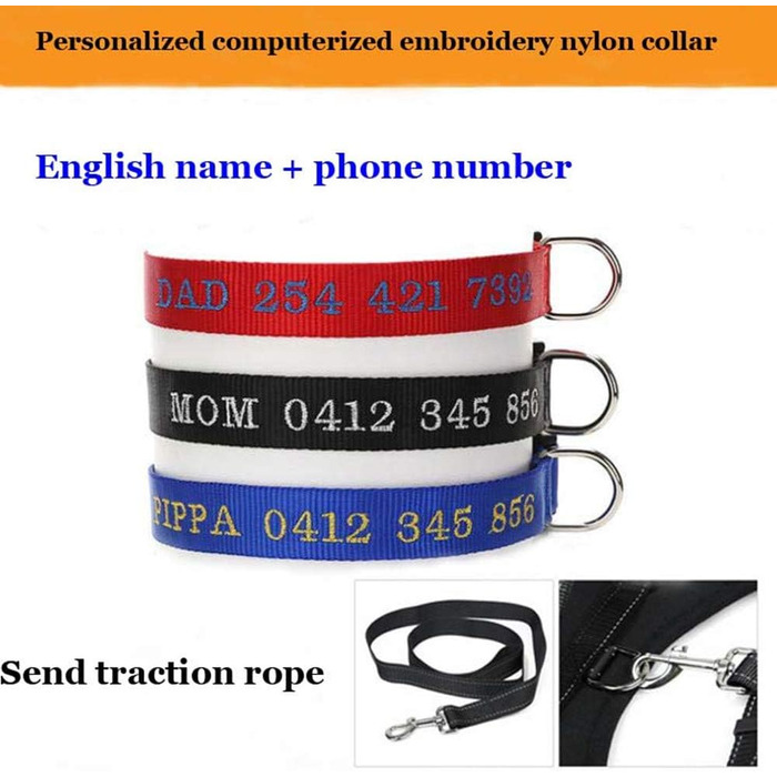 Нашийник для собак Türki XL чорного кольору з нейлону, з гравіюванням, світловідбиваючий, для великих, середніх та малих собак