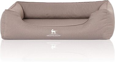 Ортопедичне водонепроникне собаче ліжко Knuffelwuff Leon з велюру, ручної роботи, XXL, 120 x 85 см, бежево-сіре, знімний чохол, для великих, середніх та маленьких собак