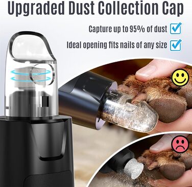 Електричний шліфувальник кігтів для собак та котів Casfuy Neue - тиха робота, 7 годин роботи, 2 LED, для собак великих, середніх та малих порід, чорний