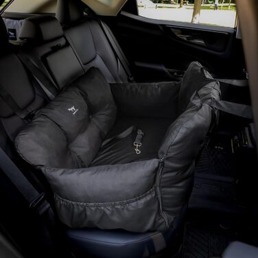 Автокрісло для собак JACKO & CO V2 Premium – підходить для малих та середніх тварин до 18 кг, з підстібкою та поводом, чорного кольору