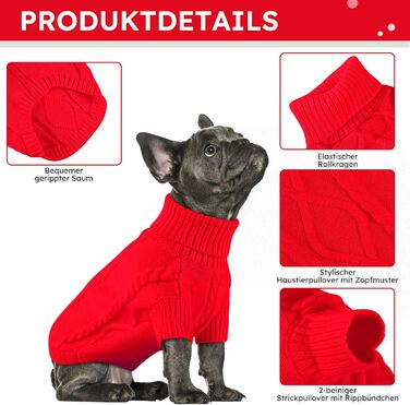 Теплий зимовий светр для собак середнього розміру Queenmore (M, червоний) - для такс, бульдогів, чихуахуа, коргі