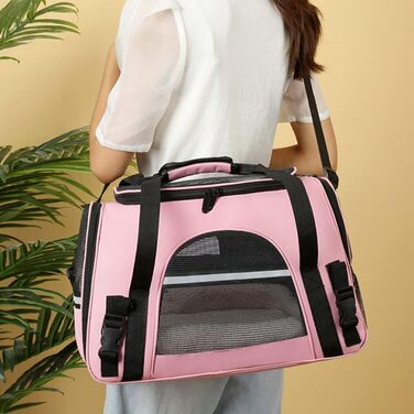 Транспортна переноска для собак Koomuao, рожева: дихаюча, складна, з м'якою підстилкою та плечовим ременем