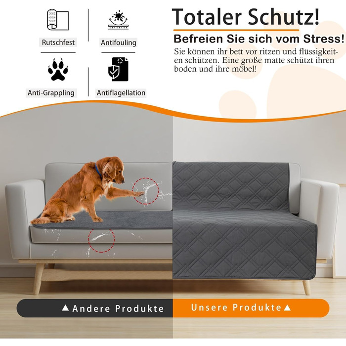 Водонепроникний килимок для собак GYURO, великий, миючий, з неслизьким дном, захищає меблі (235*259 см, 77*178 см, сірий)