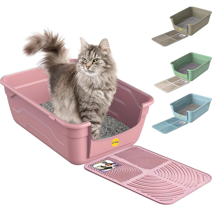 Лоток для котів з високим бордюром, без кришки, рожевий + кремовий, розмір L 50 x 38,5 см