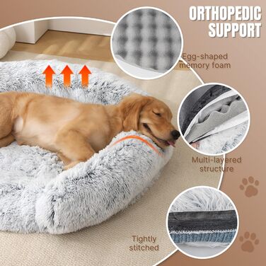 Ортопедичне ліжко для собак середнього розміру, знімний та миючий чохол, м'яке ліжко-подушка для собак та котів, C-подібної форми, сіре, 60x60x10 см