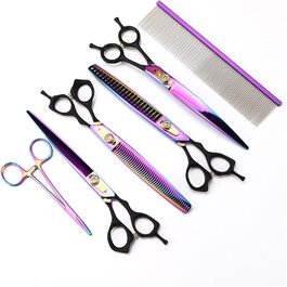 Набір ножиць для собак 7 в 1: прямі та вигнуті ножиці, ножиці для фінальної обрізки, ергономічні ручки. Ідеально для грумінгу та догляду за шерстю вашого улюбленця.