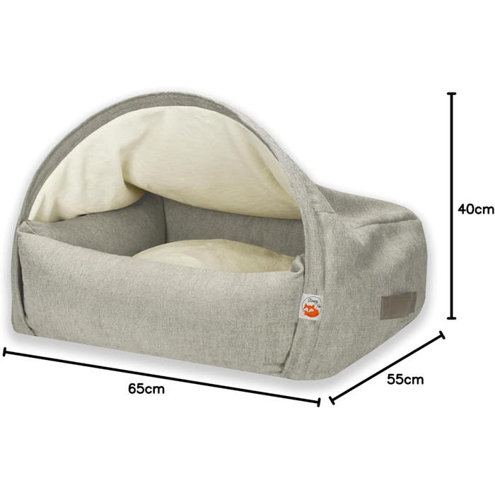 Крісло-печера для собак та котів Sleepy Fox® Premium - Крісло-гніздо, кремове жакардове покриття, розмір Small (65x55x40 см)