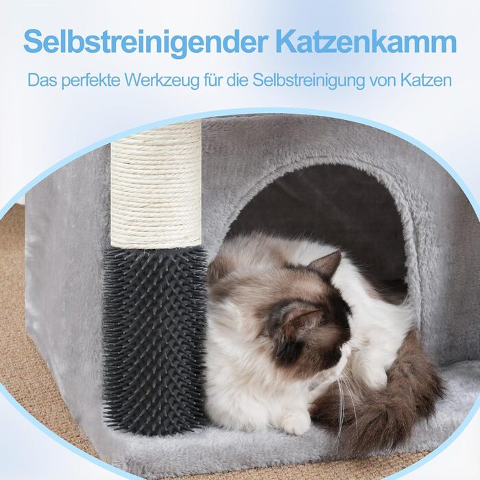 Котячий будиночок Hey-brother Kratzbaum для великих котів та Мейн-кунів, багатоярусний, стабільний, з 2 платформами, 2 будиночками, великою печерею, гребінкою, сірий EMPJ070W