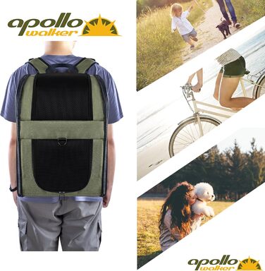 Рюкзак-переноска Apollo Walker для котів і собак, з безпекою та підтримкою спини, для подорожей і прогулянок, зелений