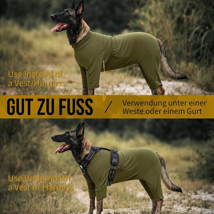 Комбінезон для собак OneTigris FUZZBUD, зелений, L: теплий, еластичний, для собак середніх та великих порід, захист від випадання шерсті, алергії, витікання, ран