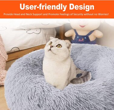 Кругле ліжко для собак OKPOW Donut: м'яке, затишне, антистрес для маленьких собак та котів, Ø60 см, світло-сірий