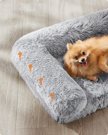Ліжко для собак Feandrea FluffyHug, ортопедичне, середній розмір, знімний і праний чохол, піна, для малих порід, 76x58x23 см, сіре