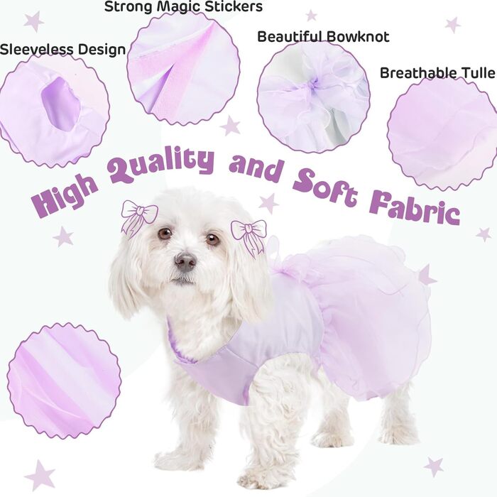 Сукня для собак на весілля: розкішний плаття для цуценят, сукня принцеси, літнє вбрання для собак, весільні сукні для собак, вечірні сукні з бантиком для маленьких дівчаток (XS, фіолетовий)
