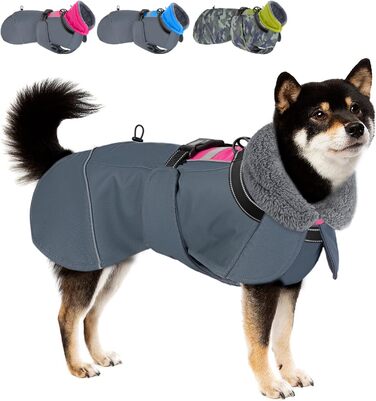 Зимовий собачий одяг SlowTon: водонепроникний, регульований, з флісовою підкладкою та капюшоном, для малих, середніх та великих собак, Tarngrün (Fuchsie, M)