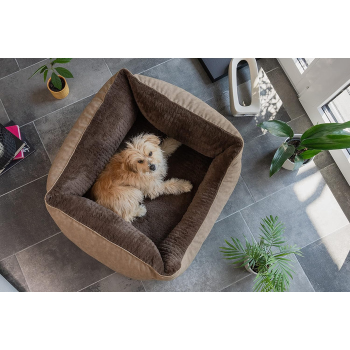 TrendPet VitaBed Style - Ортопедичне ліжко для собак, штучна шкіра зовні, м'яке всередині (80x70 см, Коричневе)