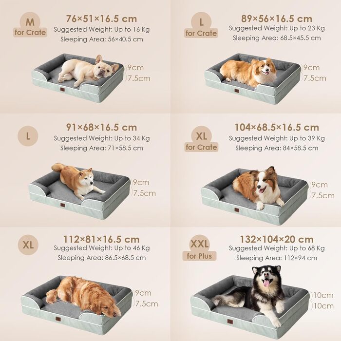 Ортопедичне ліжко для собак EHEYCIGA, великі породи, 112x81 см, кошик для собак з Memory Foam, XL, водовідштовхувальне, неслизьке, з високим бортиком, сіро-зелене