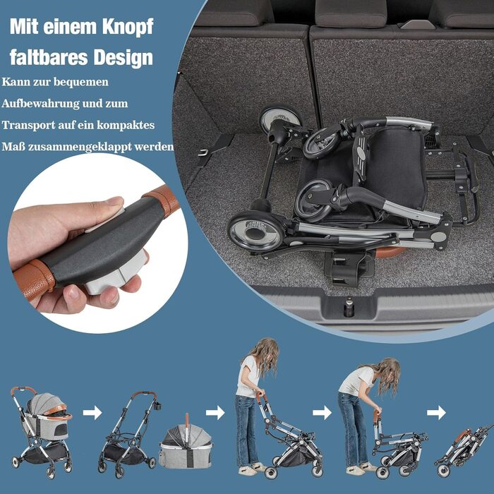 GYMAX 2-в-1 Візок для собак, візок для домашніх тварин з захистом від дощу, візок для собак з кошиком для зберігання та тримачем для напоїв, складний візок-переноска для собак та котів