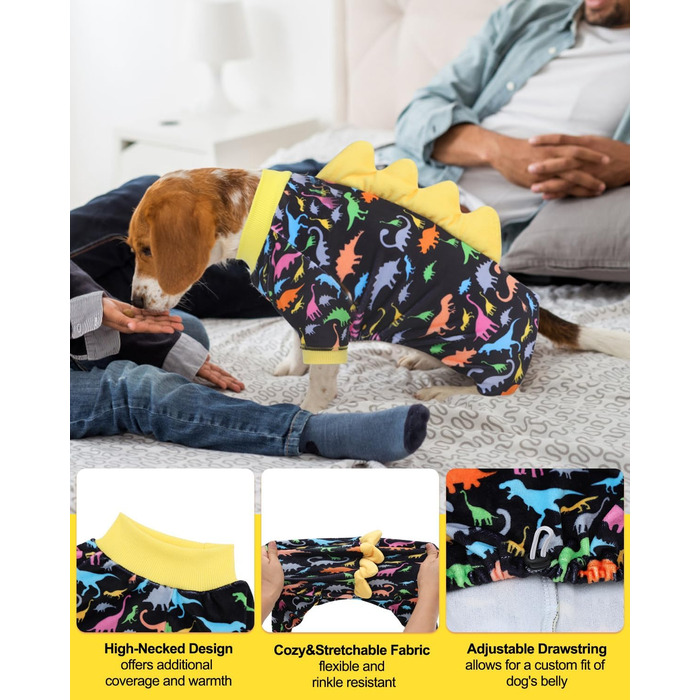 Костюм динозавра для собак CuteBone, піжама з еластичного спандексу, кристанового оксамиту, тепла та м'яка одежда для маленьких собак, теплий халат для домашніх тварин, COSP01S-DE S