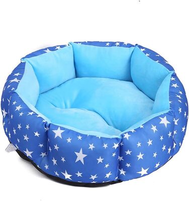 Кругле ліжко для собак та котів, плюшеве, з бавовни PP, для великих та маленьких тварин (L, сірі зірки)