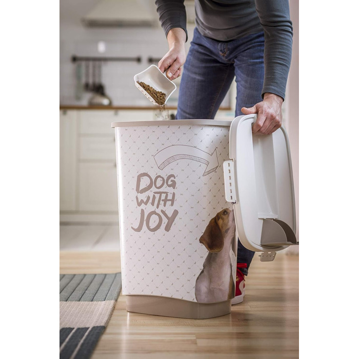 Контейнер для корму Rotho MyPet Cody 50 л з кришкою і дозатором, пластик BPA-free, бежево-білий