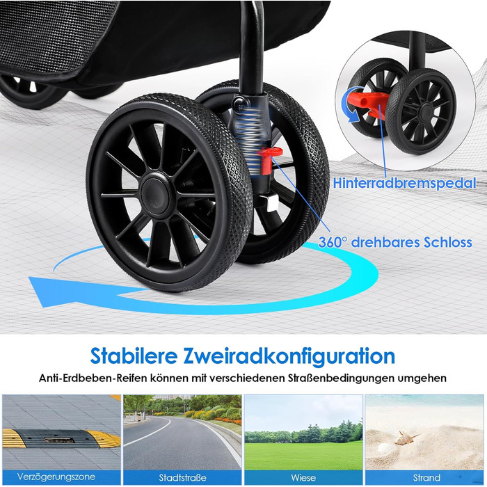 Візок для собак Mamizo 3-в-1, до 30 кг, з сумкою, для малих/середніх собак і котів, чорний, тканина Леїнен