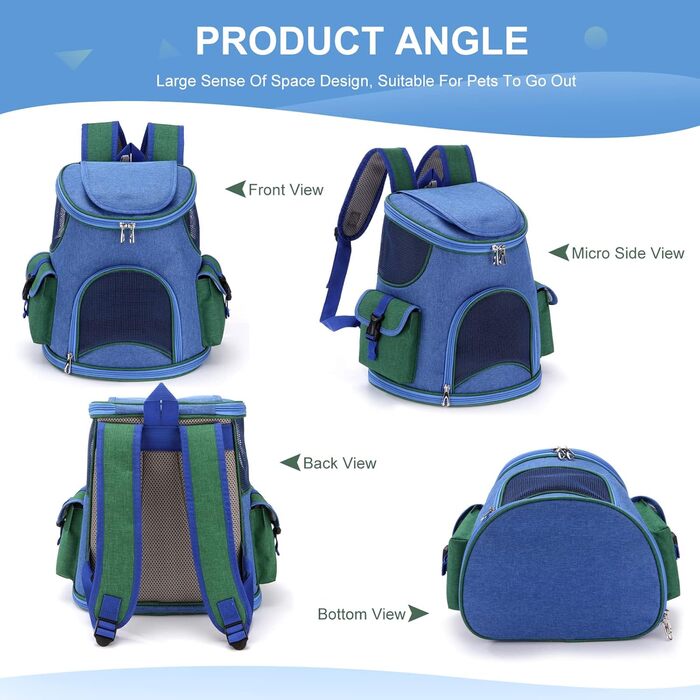 PETCUTE Рюкзак-переноска для собак і котів, дихаючий, знімний килимок, безпечна повідка, для подорожей, походів, кемпінгу, до 6 кг, блакитний + рожевий