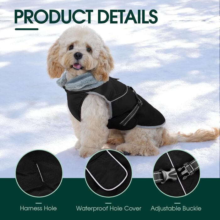 Теплий водонепроникний жилет для собак Kuoser, чорний, розмір M. Регульований, з відбиваючими елементами, для середніх собак.