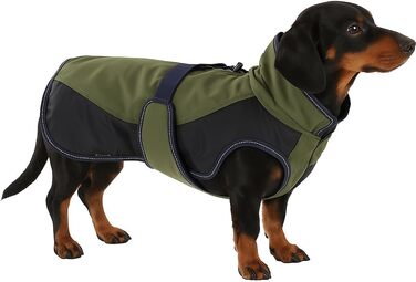 Зимовий одяг для собак Flamingo Hundemantel – Eisberg Kaki & Dunkelblau, 30см, теплий, модний, поліестер, дихаючий, водостійкий, з PU-покриттям, з животом-ременем, отвір для шлейки, світловідбиваючий, Kaki & Dunkelblau, XXS