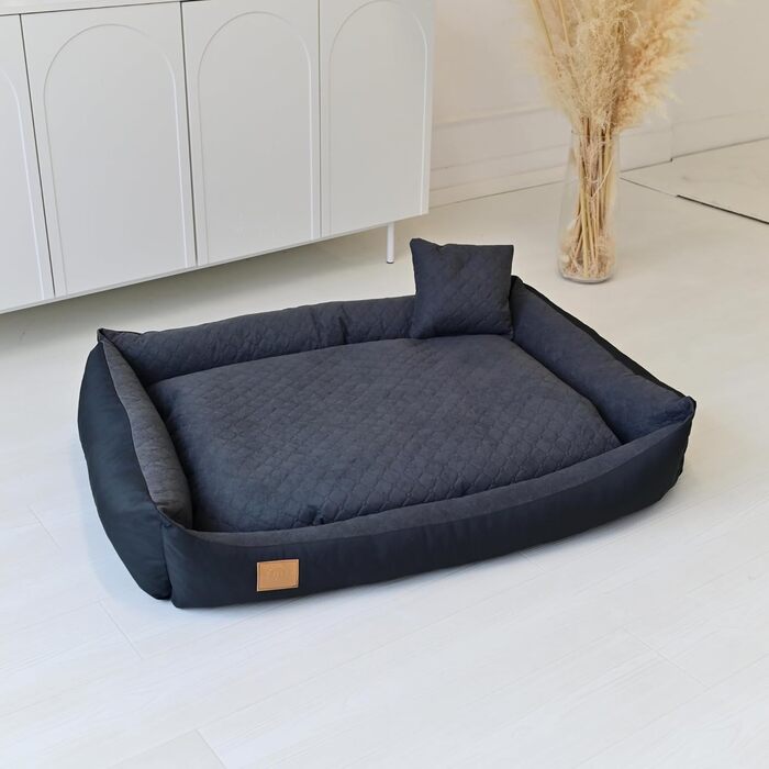 Ліжко для собак Odolplusz XXL, 120x90 см - знімний, водонепроникний чохол, зручний кошик для великих та середніх собак, миється та міцне, Графіт, 80 x 120 x 20 см