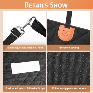 Накидка для собак у машину Gimars, 157x137 см, водовідштовхувальна, стійка до подряпин, універсальна, з передньою панеллю та оглядовим вікном, чорний & оранжевий, килимок у багажник