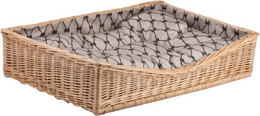 Корзина для собак та котів з плетеної лози, лежанка, 80x50 см, з подушкою (Бежевий)