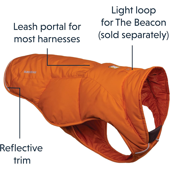 Ruffwear Quinzee утеплена зимова куртка для собак, розмір L, помаранчева, пакується