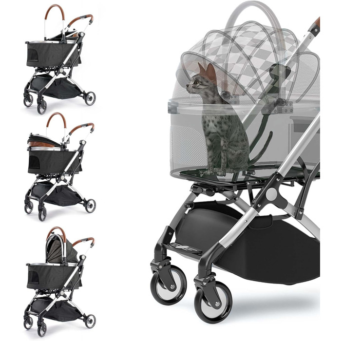 Візок для собак Fudajo 2в1, розкладний, з сумкою-переноскою, для собак та котів (чорний, до 15 кг)