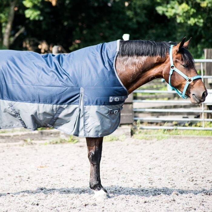 Regendecke eQuitack Winterdecke Turnout 100% Wasserdicht 600D з флісом Highneck, Navy/Grau, 165x165 см