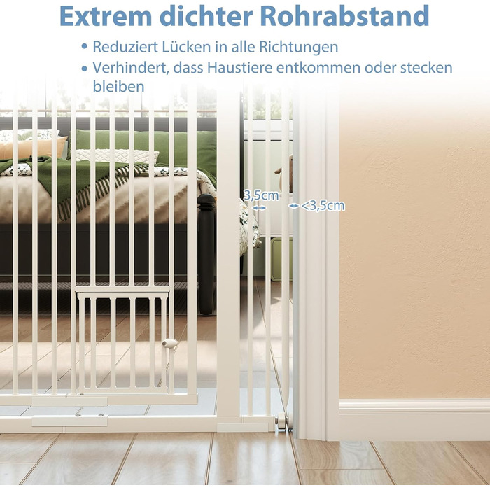 Захист для воріт COSTWAY для собак, високе перегороджувальне ґрат, 77-104 см x 150 см, захист з маленькими дверима, 2 розширення, ґрат без свердління, висувний ґрат для собак, металевий захисний ґрат, білий