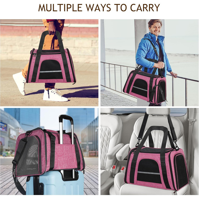 Транспортна сумка для котів HiCaptain, складана, з плечовим ременем, м'яко стьобана, переноска для маленьких собак/щенят до 7 кг (рожева), 46 x 29 x 30 см