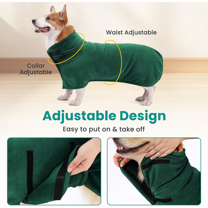 Рушник для собак PETTOM, мікрофібра, швидковисихаючий, для великих собак (M, зелений)