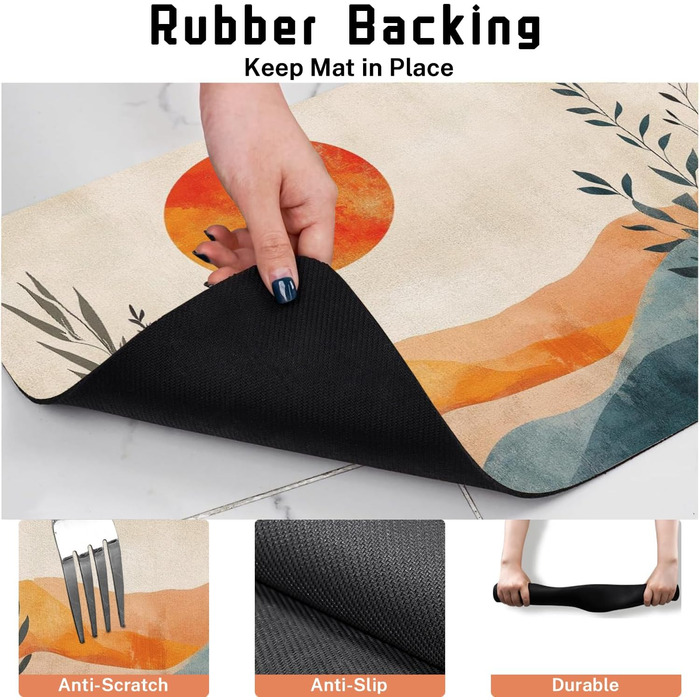 Вологопоглинаючий килимок під годівницю для корму та води, килимок для котів з неслизьким гумовим дном, килимки для собак, водонепроникні, 43,2 x 76,2 см (81.3L x 61B cm, Boho-захід сонця)